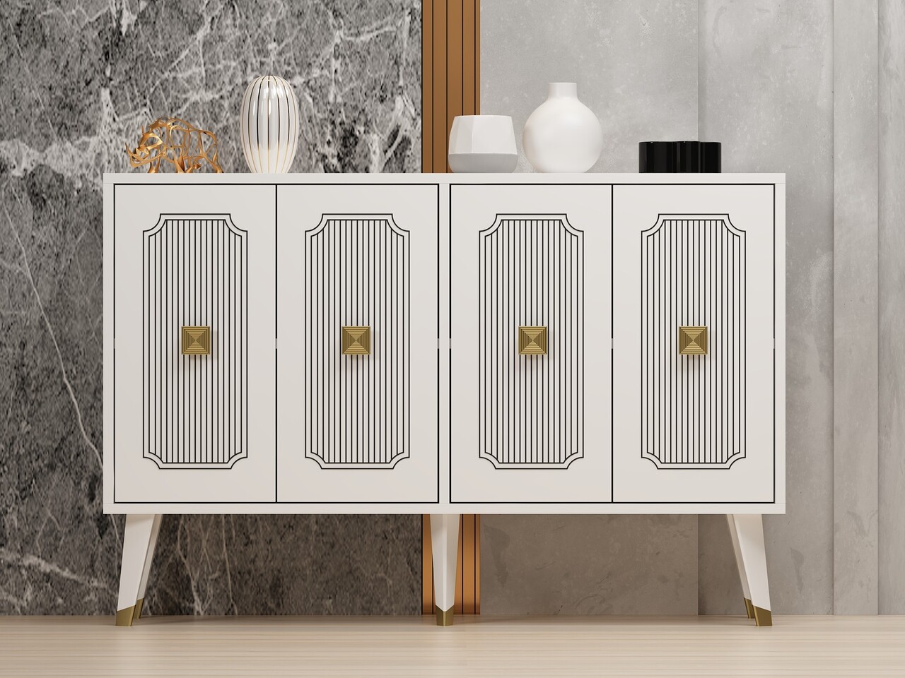 Consola, Hanah Home, Derasi, 120x80x30 cm, Alb/Auriu - imagine 6